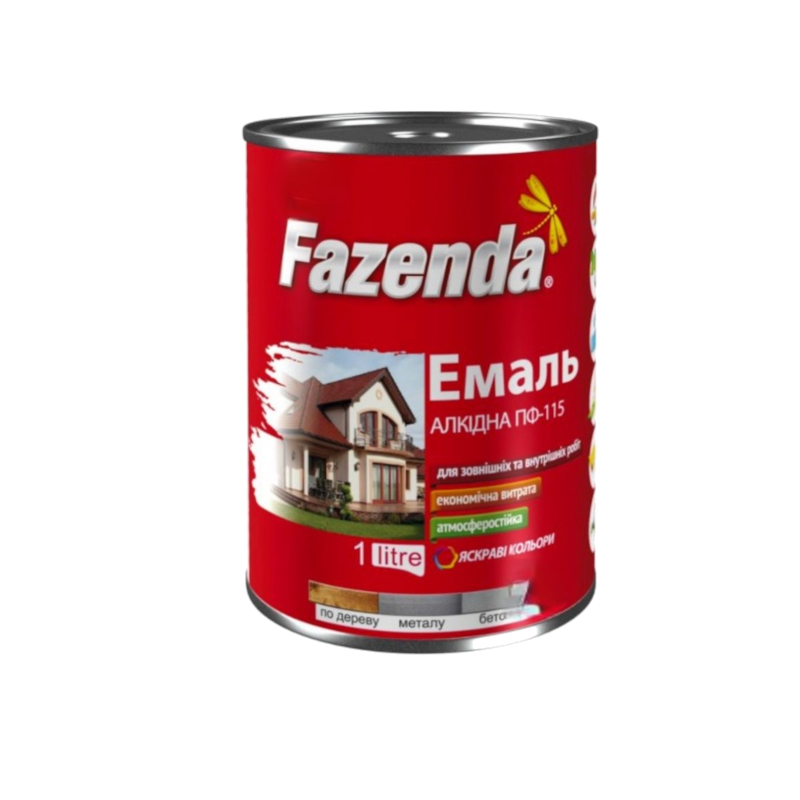Емаль алкідна FAZENDA ПФ-115, глянець жовтий, 0,9кг